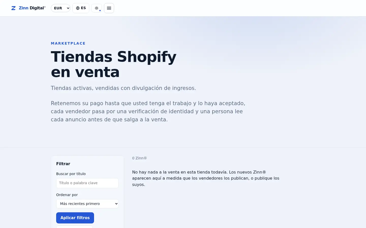 El escaparate de tiendas Shopify en el mercado de Zinn Digital®