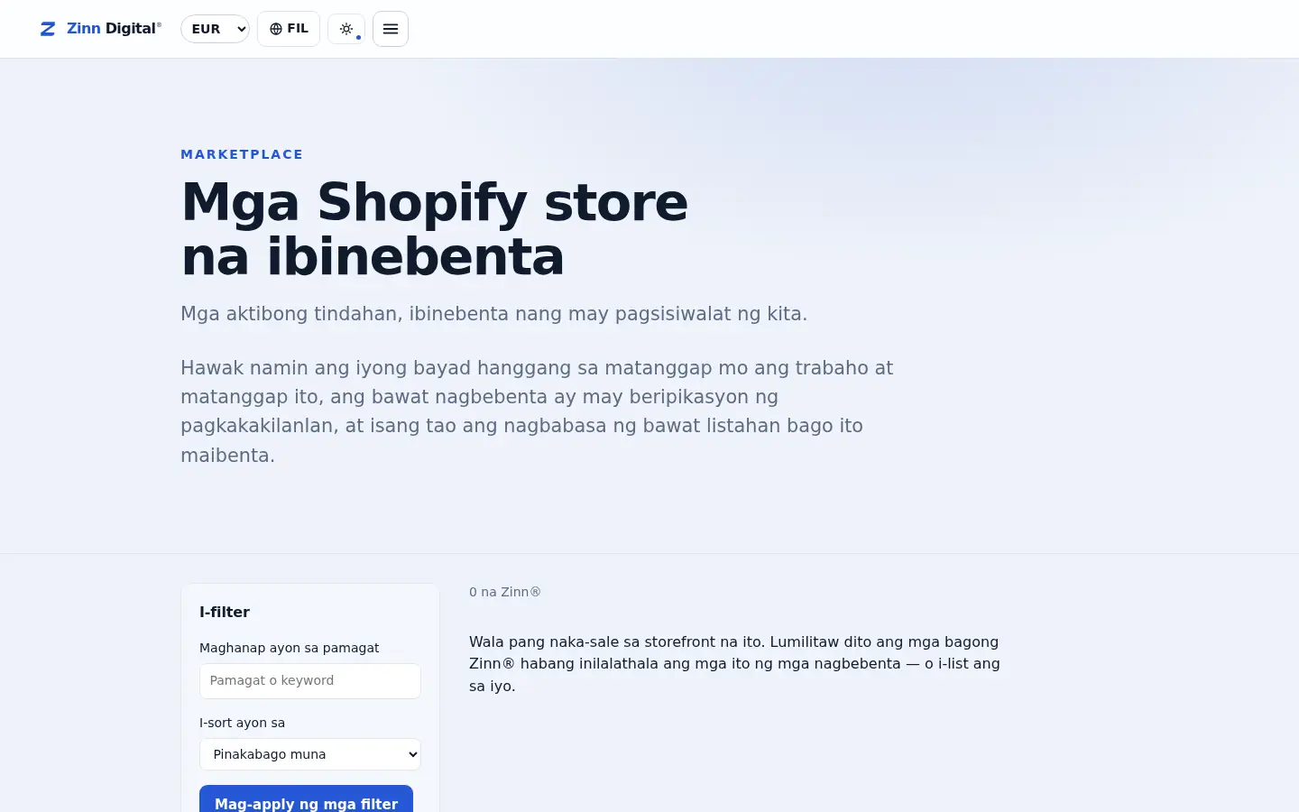 Ang storefront ng mga tindahan ng Shopify sa marketplace ng Zinn Digital®